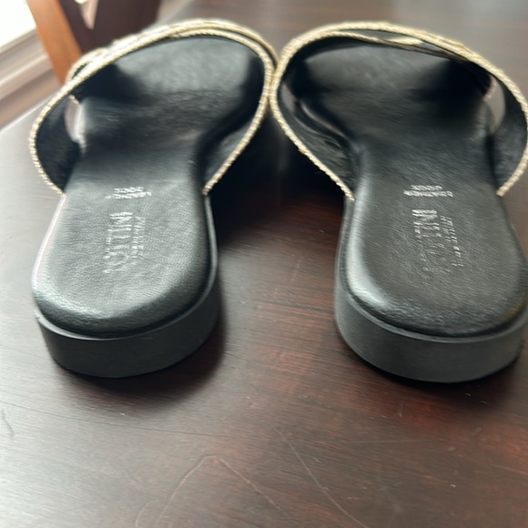 Lottini Made in Italy Leather Black Beige CrissCross Rafia Trim Leather Sandals - Picture 7 of 17